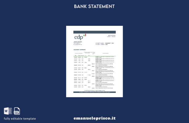 modello Excel di estratto conto bancario stile verificato Italia Cassa Depositi 